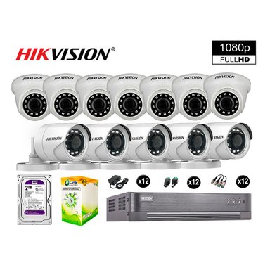 KIT 12 CÁMARA SEGURIDAD HIKVISION 10020212089 VIGILANCIA FULL HD 1080P + DISCO COMPLETO 2 TB