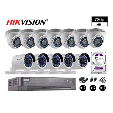 KIT 12 CÁMARA SEGURIDAD HIKVISION 10020212095 VIGILANCIA HD 720P DISCO OFERTA P2P HDMI 2 TB