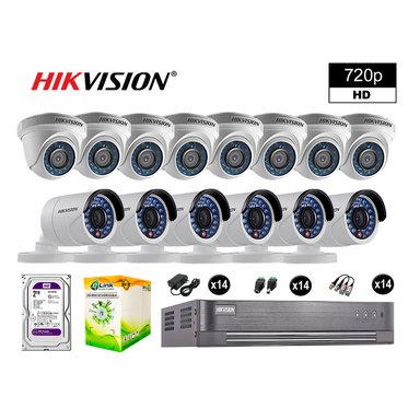 KIT 14 CÁMARA SEGURIDAD HIKVISION 10020214104 VIGILANCIA HD 720P + DISCO COMPLETO P2P 2 TB