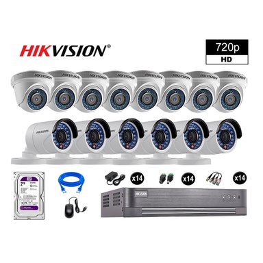 KIT 14 CÁMARA SEGURIDAD HIKVISION 10020214105 VIGILANCIA HD 720P DISCO OFERTA P2P HDMI 2 TB