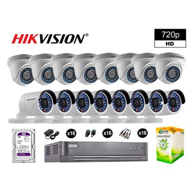 KIT 16 CÁMARA SEGURIDAD HIKVISION 10020216113 VIGILANCIA HD 720P + DISCO COMPLETO P2P 1 TB