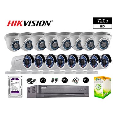KIT 16 CÁMARA SEGURIDAD HIKVISION 10020216114 VIGILANCIA HD 720P + DISCO COMPLETO P2P 2 TB