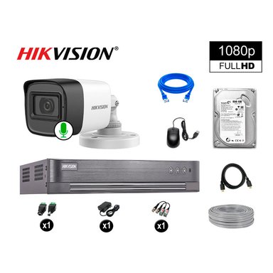 KIT 1 CÁMARA SEGURIDAD HIKVISION 10020101001 TUBO VIGILANCIA FULL HD AUDIO INCORPORADO 500 GB