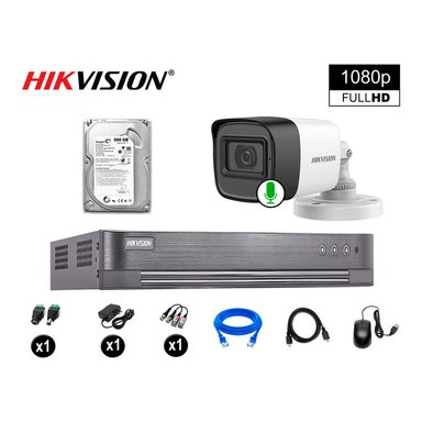 KIT 1 CÁMARA SEGURIDAD HIKVISION 10020101002 TUBO VIGILANCIA FULL HD AUDIO INCORPORADO 500 GB