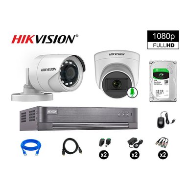 KIT 2 CÁMARA SEGURIDAD HIKVISION 10020102008 VIGILANCIA FULL HD 1 CON AUDIO 1 TB