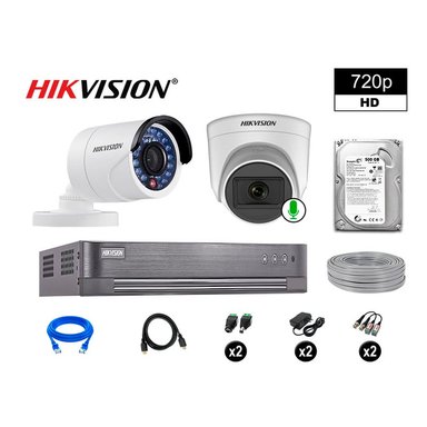 KIT 2 CÁMARA SEGURIDAD HIKVISION 10020102011 VIGILANCIA HD 720P 1 CON AUDIO 500 GB