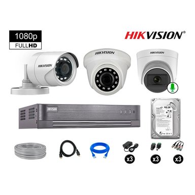 KIT 3 CÁMARA SEGURIDAD HIKVISION 10020103013 VIGILANCIA FULL HD 1 CON AUDIO 500 GB