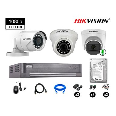 KIT 3 CÁMARA SEGURIDAD HIKVISION 10020103015 VIGILANCIA FULL HD 1 CON AUDIO 500 GB