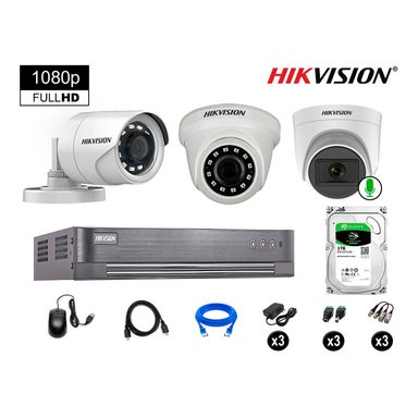 KIT 3 CÁMARA SEGURIDAD HIKVISION 10020103016 VIGILANCIA FULL HD 1 CON AUDIO 1 TB