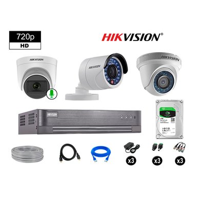 KIT 3 CÁMARA SEGURIDAD HIKVISION 10020103017 VIGILANCIA HD 720P 1 CON AUDIO 1 TB