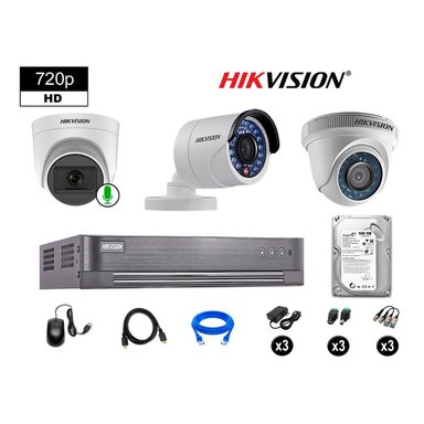 KIT 3 CÁMARA SEGURIDAD HIKVISION 10020103019 VIGILANCIA HD 720P 1 CON AUDIO 500 GB