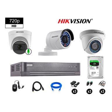 KIT 3 CÁMARA SEGURIDAD HIKVISION 10020103020 VIGILANCIA HD 720P 1 CON AUDIO 1 TB