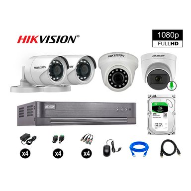 KIT 4 CÁMARA SEGURIDAD HIKVISION 10020104021 VIGILANCIA FULL HD 1 CON AUDIO 1 TB