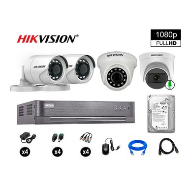 KIT 4 CÁMARA SEGURIDAD HIKVISION 10020104022 VIGILANCIA FULL HD 1 CON AUDIO 500 GB