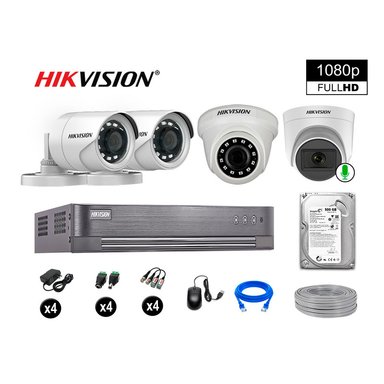 KIT 4 CÁMARA SEGURIDAD HIKVISION 10020104023 VIGILANCIA FULL HD 1 CON AUDIO 500 GB