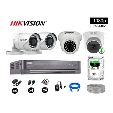 KIT 4 CÁMARA SEGURIDAD HIKVISION 10020104025 VIGILANCIA FULL HD 1 CON AUDIO 1 TB