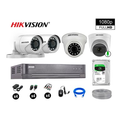 KIT 4 CÁMARA SEGURIDAD HIKVISION 10020104026 VIGILANCIA FULL HD 1 CON AUDIO 2 TB
