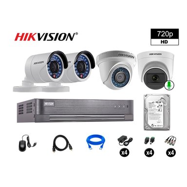 KIT 4 CÁMARA SEGURIDAD HIKVISION 10020104029 VIGILANCIA HD 720P 1 CON AUDIO 500 GB