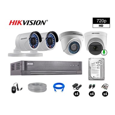 KIT 4 CÁMARA SEGURIDAD HIKVISION 10020104030 VIGILANCIA HD 720P 1 CON AUDIO 500 GB