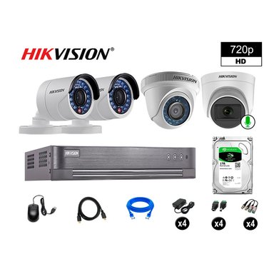 KIT 4 CÁMARA SEGURIDAD HIKVISION 10020104032 VIGILANCIA HD 720P 1 CON AUDIO 1 TB