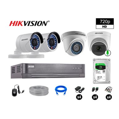 KIT 4 CÁMARA SEGURIDAD HIKVISION 10020104033 VIGILANCIA HD 720P 1 CON AUDIO 2 TB