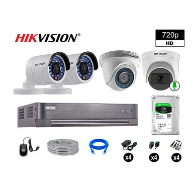 KIT 4 CÁMARA SEGURIDAD HIKVISION 10020104036 VIGILANCIA HD 720P 1 CON AUDIO 1 TB