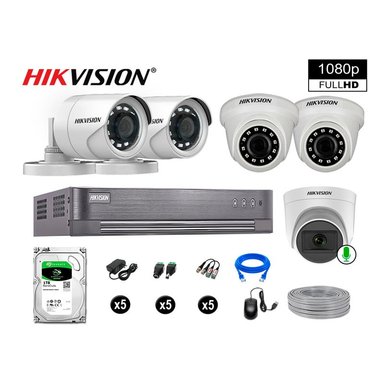 KIT 5 CÁMARA SEGURIDAD HIKVISION 10020105037 VIGILANCIA FULL HD 1 CON AUDIO 1 TB