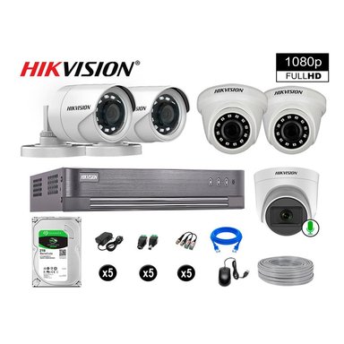 KIT 5 CÁMARA SEGURIDAD HIKVISION 10020105039 VIGILANCIA FULL HD 1 CON AUDIO 2 TB