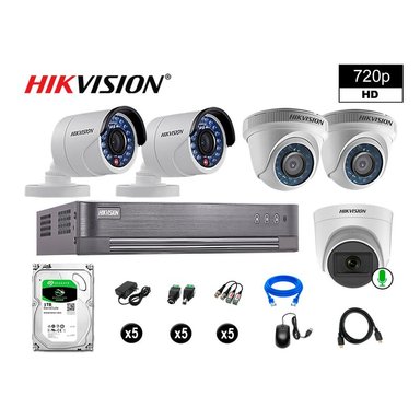 KIT 5 CÁMARA SEGURIDAD HIKVISION 10020105042 VIGILANCIA HD 720P 1 CON AUDIO 1 TB
