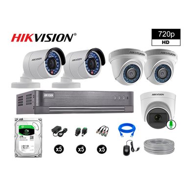 KIT 5 CÁMARA SEGURIDAD HIKVISION 10020105043 VIGILANCIA HD 720P 1 CON AUDIO 1 TB