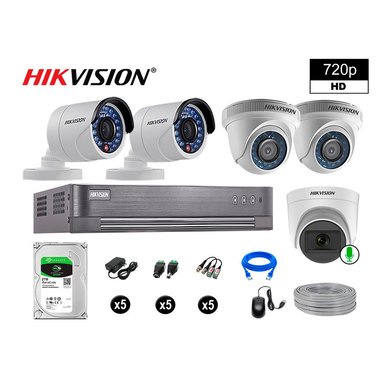 KIT 5 CÁMARA SEGURIDAD HIKVISION 10020105044 VIGILANCIA HD 720P 1 CON AUDIO 2 TB