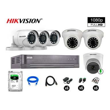 KIT 6 CÁMARA SEGURIDAD HIKVISION 10020106047 VIGILANCIA FULL HD 1 CON AUDIO 1 TB
