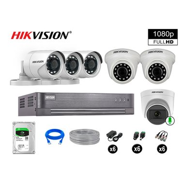 KIT 6 CÁMARA SEGURIDAD HIKVISION 10020106049 VIGILANCIA FULL HD 1 CON AUDIO 2 TB