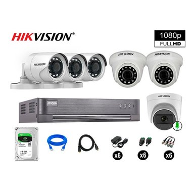 KIT 6 CÁMARA SEGURIDAD HIKVISION 10020106051 VIGILANCIA FULL HD 1 CON AUDIO 2 TB