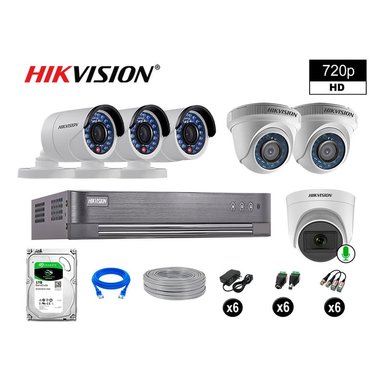 KIT 6 CÁMARA SEGURIDAD HIKVISION 10020106052 VIGILANCIA HD 720P 1 CON AUDIO 1 TB
