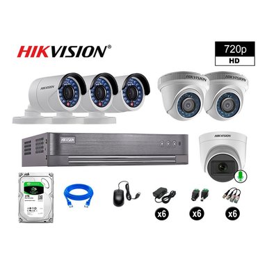 KIT 6 CÁMARA SEGURIDAD HIKVISION 10020106053 VIGILANCIA HD 720P 1 CON AUDIO 1 TB