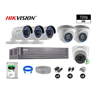 KIT 6 CÁMARA SEGURIDAD HIKVISION 10020106054 VIGILANCIA HD 720P 1 CON AUDIO 2 TB
