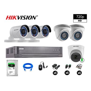KIT 6 CÁMARA SEGURIDAD HIKVISION 10020106056 VIGILANCIA HD 720P 1 CON AUDIO 2 TB