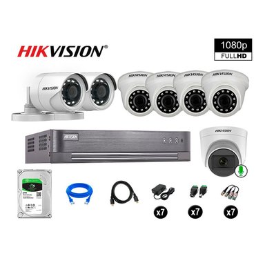 KIT 7 CÁMARA SEGURIDAD HIKVISION 10020107057 VIGILANCIA FULL HD 1 CON AUDIO 2 TB