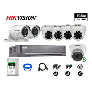 KIT 7 CÁMARA SEGURIDAD HIKVISION 10020107058 VIGILANCIA FULL HD 1 CON AUDIO 1 TB