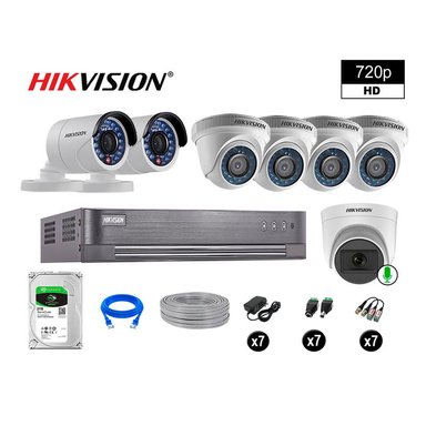 KIT 7 CÁMARA SEGURIDAD HIKVISION 10020107064 VIGILANCIA HD 720P 1 CON AUDIO 2 TB