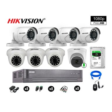 KIT 8 CÁMARA SEGURIDAD HIKVISION 10020108069 VIGILANCIA FULL HD 1 CON AUDIO 1 TB