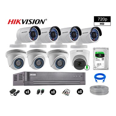 KIT 8 CÁMARA SEGURIDAD HIKVISION 10020108073 VIGILANCIA HD 720P 1 CON AUDIO 1 TB