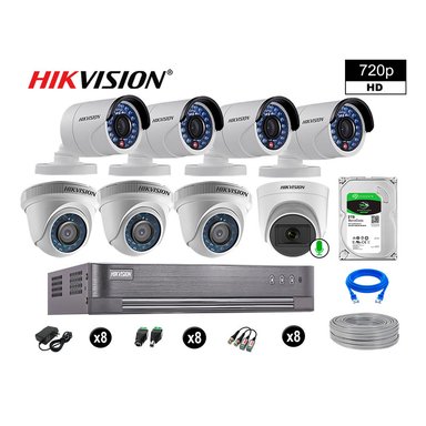 KIT 8 CÁMARA SEGURIDAD HIKVISION 10020108074 VIGILANCIA HD 720P 1 CON AUDIO 2 TB
