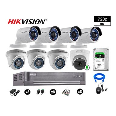 KIT 8 CÁMARA SEGURIDAD HIKVISION 10020108075 VIGILANCIA HD 720P 1 CON AUDIO 2 TB