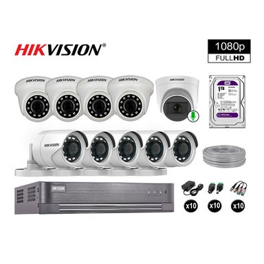 KIT 10 CÁMARA SEGURIDAD HIKVISION 10020110078 VIGILANCIA FULL HD 1 CON AUDIO 1 TB