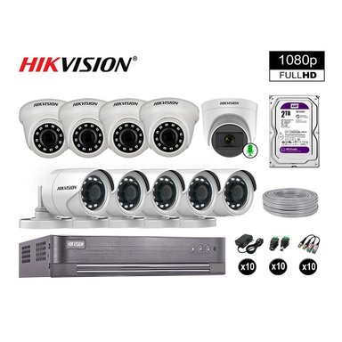 KIT 10 CÁMARA SEGURIDAD HIKVISION 10020110079 VIGILANCIA FULL HD 1 CON AUDIO 2 TB