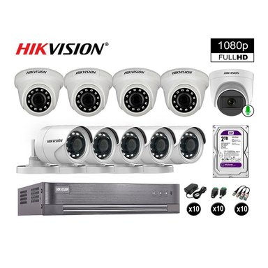 KIT 10 CÁMARA SEGURIDAD HIKVISION 10020110081 VIGILANCIA FULL HD 1 CON AUDIO 2 TB