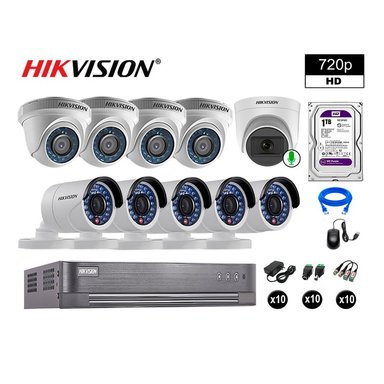 KIT 10 CÁMARA SEGURIDAD HIKVISION 10020110082 VIGILANCIA HD 720P 1 CON AUDIO 1 TB