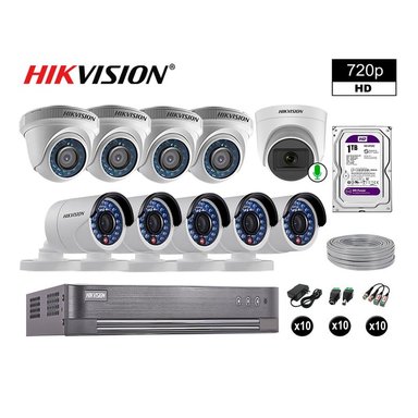 KIT 10 CÁMARA SEGURIDAD HIKVISION 10020110083 VIGILANCIA HD 720P 1 CON AUDIO 1 TB